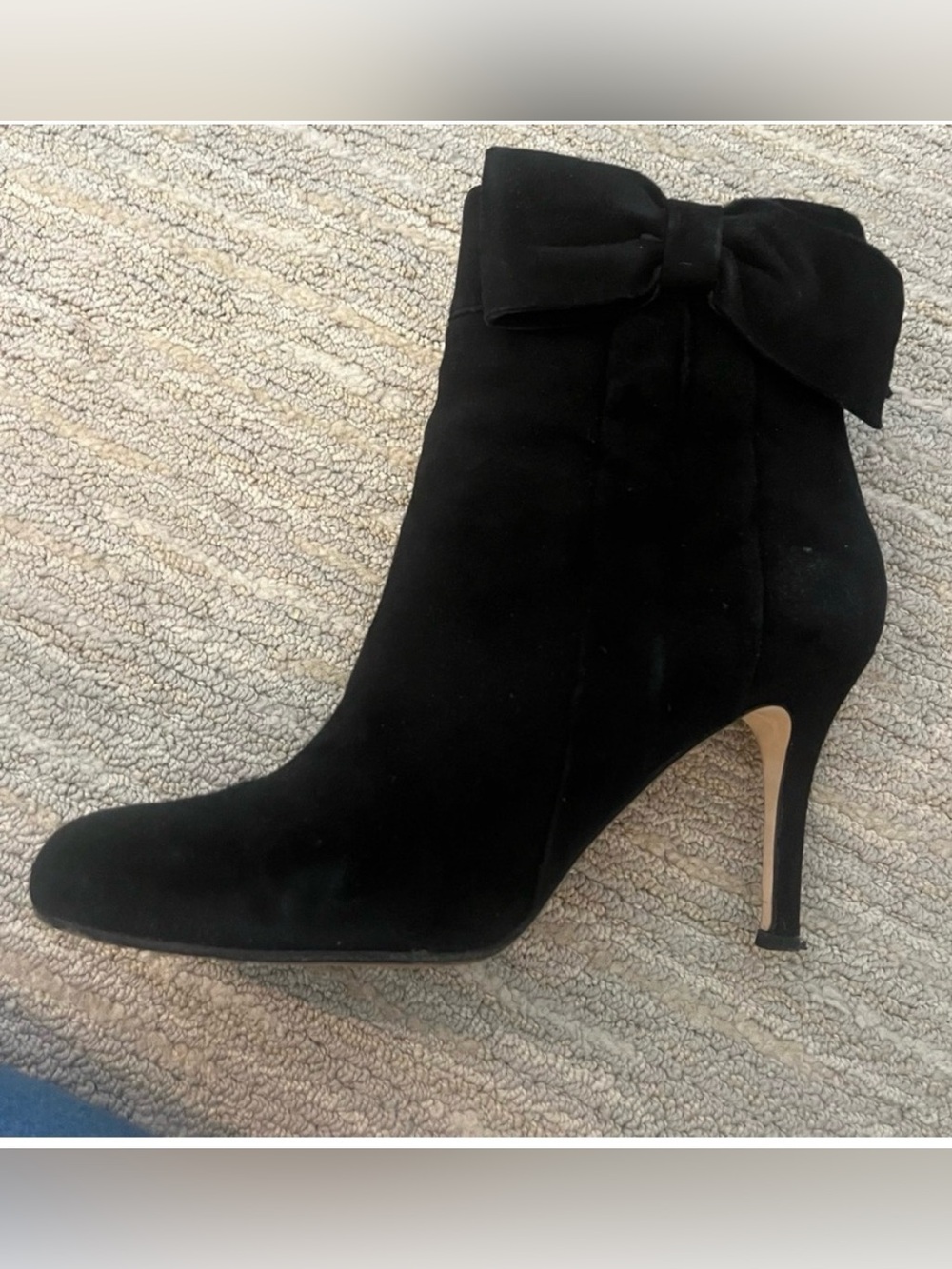 kate spade Black Suede Bow Stiletto Ankle Boots